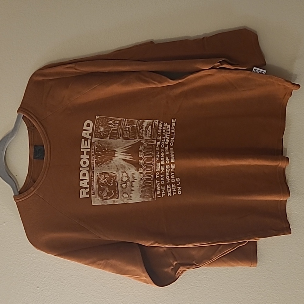 Women's XL Brown Long Sleeve T-shirt Radiohead Concert W.A.S.T.E.